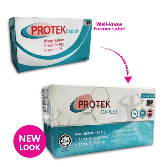 PROTEK Caplet – Magnesium, Vitamin B12, Vitamin D3 (60 Caplets/per box)