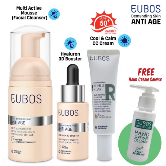 EUBOS Anti Age Daily Skin Care_Cleanser_Booster_CC Cream FOC Hand Cream Sample