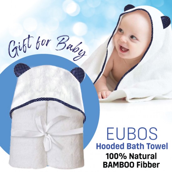 EUBOS BABY Hooded Towel - Dark Blue with White Spots