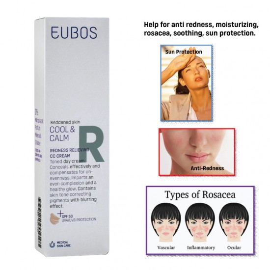 EUBOS Cool & Calm Redness Relieving CC Cream with SPF 50- 30ml/tube