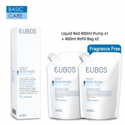 EUBOS WASHING EMULSION (BLUE) 400ml x 1 Pump + 2 x 400ml Refill Bag 