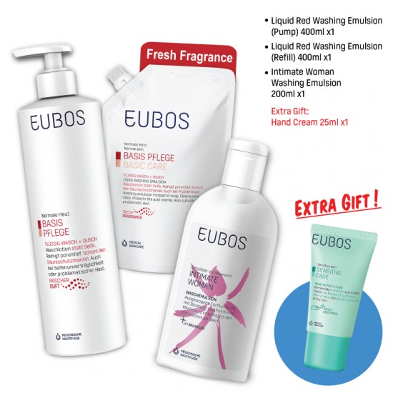 EUBOS Liquid Washing Emulsion (Pump+ Refill) & Intimate Woman Washing Emulsion