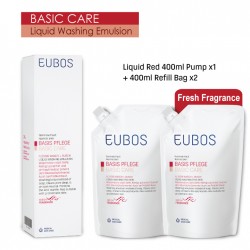 EUBOS WASHING EMULSION (RED)  400ml x1 Pump + 2 x 400ml Refill Bag 