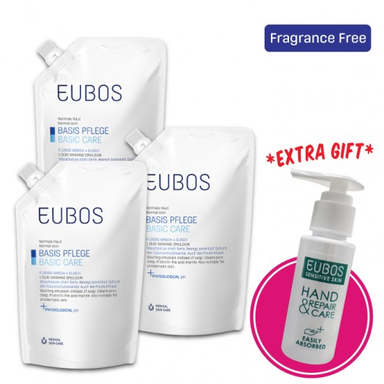 EUBOS Liquid Blue Refill Pack x3 FREE Hand Cream Sample