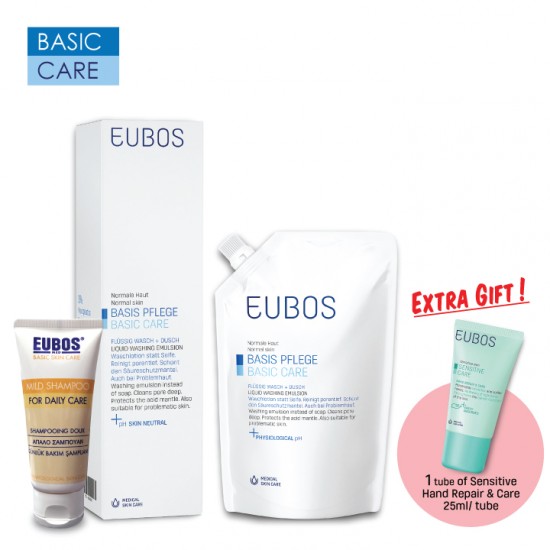 EUBOS Washing Emulsion Blue 400ml+400ml Refill and Mild Shampoo 50ml 