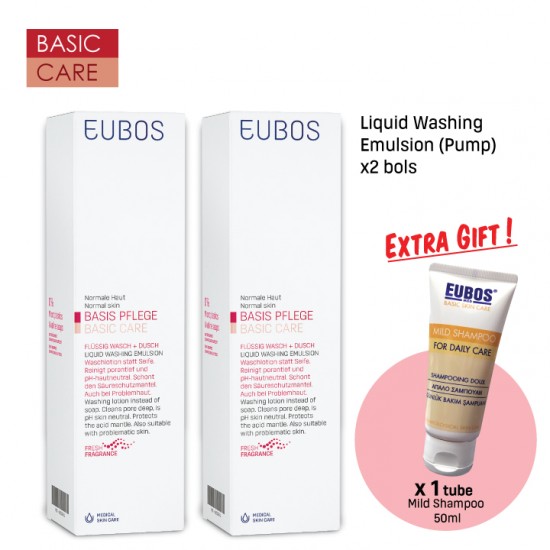 EUBOS LIQ WASHING EMULSION PUMP 400ML PACK OF TWO _RED - Promo Pack- FREE  DAILY SHAMPOO 50ML X1