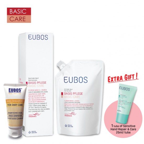 EUBOS WASHING EMULSION RED 400ML+400ML REFILL AND MILD SHAMPOO 50ML