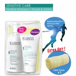 EUBOS SENSITIVE SHOWER & CREAM + SENSITIVE SHAMPOO + FREE TOWEL