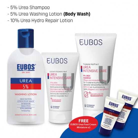 EUBOS Urea Shampoo - Washing Lotion - Hydro Repair Lotion (3 Items)  Free Foot Cream miniature