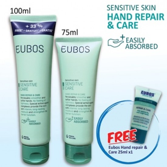 EUBOS SENSITIVE HAND REPAIR & CARE 100ML + 75ML + FREE miniature