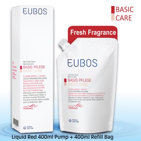 EUBOS LIQUID Red WASHING EMULSION 400ML+400ML REFILL PACK