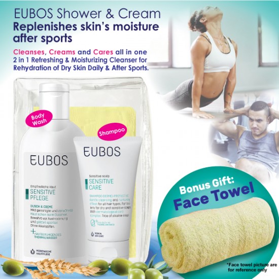 EUBOS SENSITIVE SHOWER & CREAM + SENSITIVE SHAMPOO + FREE TOWEL