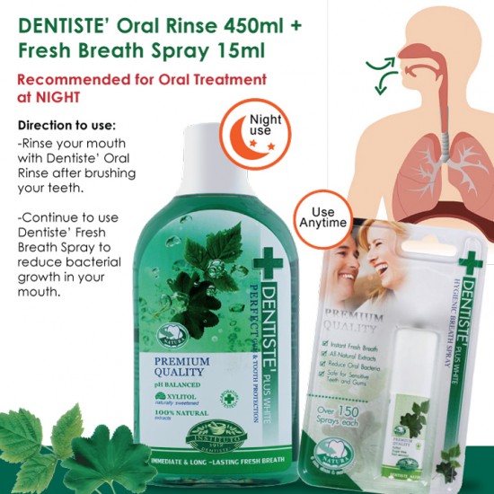 DENTISTE' Oral Rinse_450ml and Fresh Breath Spray 15ml - Oral Hygiene care