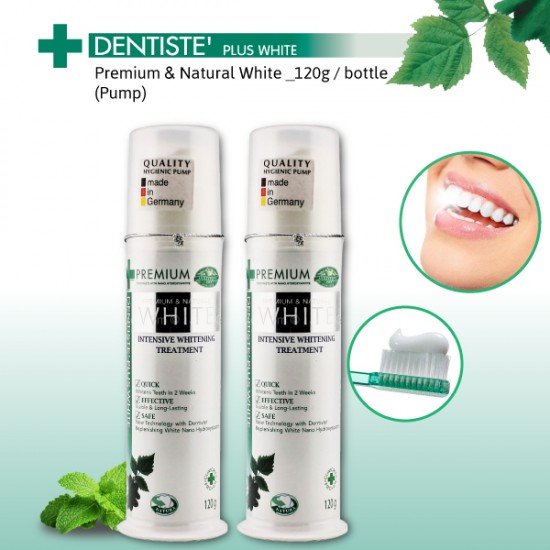 DENTISTE' Premium and Natural White Toothpaste with pump dispenser _120g x2 bottles