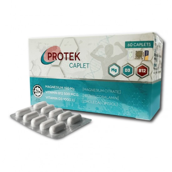 PROTEK Caplet – Magnesium, Vitamin B12, Vitamin D3 (60 Caplets/per box)